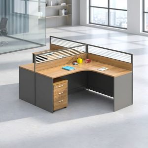2-way L-shaped workstation with acrylic partition panels