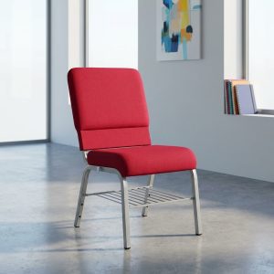 modern office reception visitor chair with red fabric seat