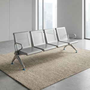 4-link steel airport bench with perforated metal seats