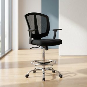 adjustable cashier chair with mesh backrest and foot ring