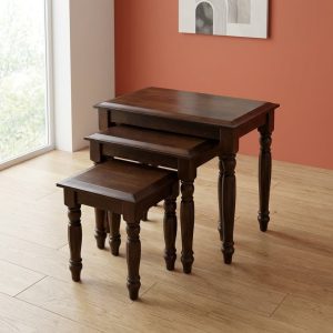 wooden nesting tables set dark brown stackable side tables