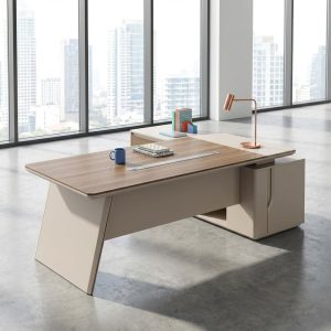 2.4m executive office desk beige brown with side cabinet
