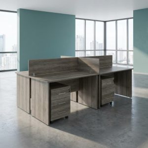 4 way custom office workstation with pedestals and partitions