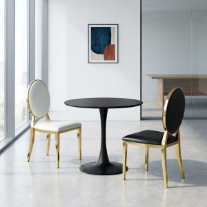 round tulip dining table set 2 seater modern black gold chairs