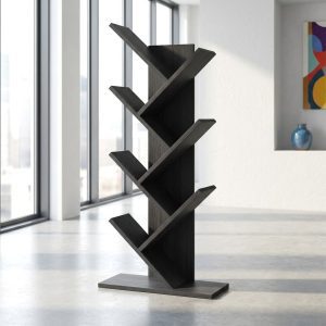 7 tier modern tree bookshelf dark wood vertical book rack