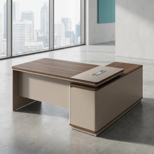 1.4m modern L-shaped office desk beige wood executive workstation