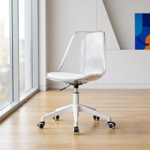 modern transparent swivel chair clear seat white base office chair