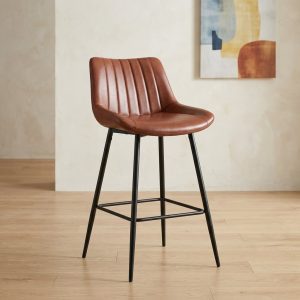 brown leather bar stool with black metal legs