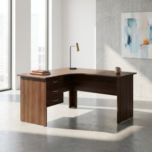 dark walnut curved office desk 1.2m with drawers