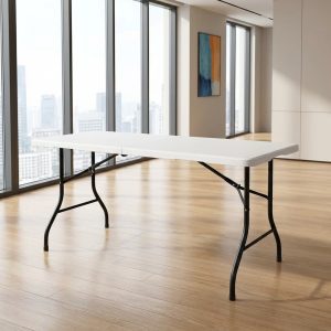 foldable multi purpose table white plastic top black steel frame