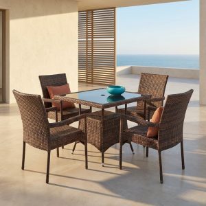 4 pax outdoor garden rattan set with square glass table