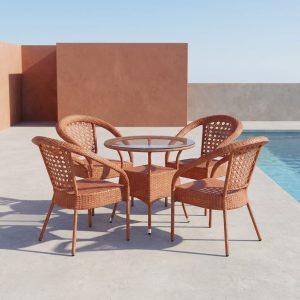 4 seater outdoor rattan bistro set with glass table