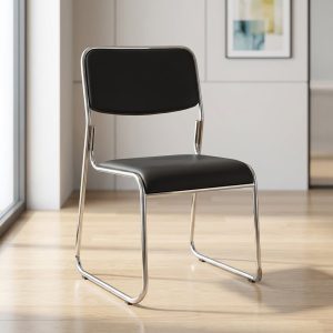 chrome visitor chair with black padded seat for office reception