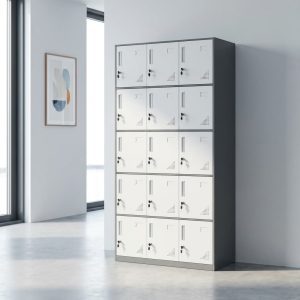 15 locker steel storage cabinet white with black sides