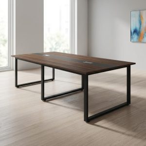 2.4m boardroom table with metal legs and cable grommets
