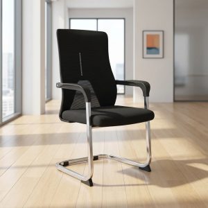 ergonomic visitor chair j165 with mesh back and metal sled base