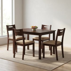 4 seater wooden dining table set with cushioned chairs