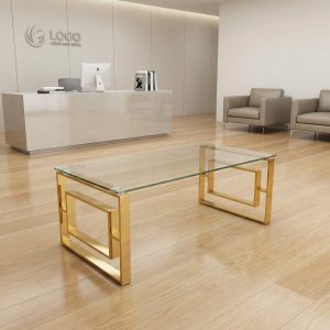 Glass Coffee Table with Gold Metal Frame