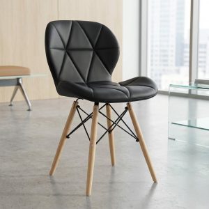 Diamond padded dining chair with wooden legs