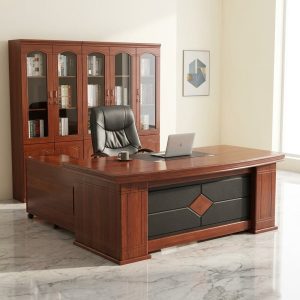 Executive office furniture set with mahogany finish