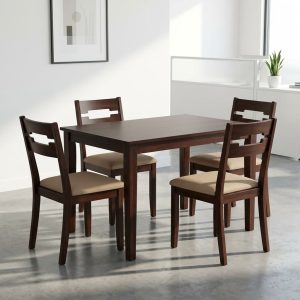 Hazel 4 Seater Dining Set with cushioned chairs and wooden finish
