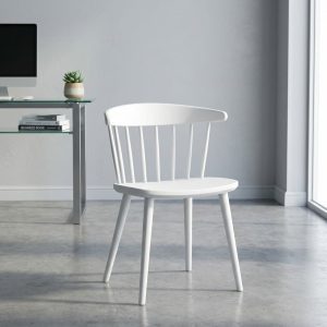 White Wooden Accent Chair with modern spindle-back design