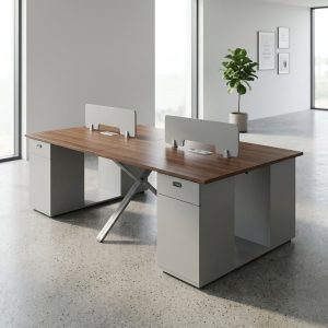 4 Person Staff Desk Workstation with privacy panels and storage pedestals
