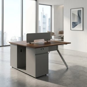 2 Person Office Workstation with privacy divider and pedestal drawers