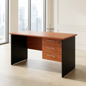 1.2M Office Desk in cherry and black with three drawers and lockable top drawer