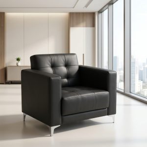 One Seater Lounge Chair with padded upholstery and metal legs