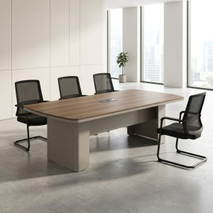 2.4M Executive Conference Table in Light Oak and Ivory White for 8 people