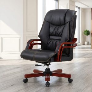 Wooden Arm Executive Chair with high back, wooden armrests, and matching wooden base