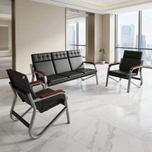 Executive reception sofa set with three-seater sofa and matching visitor chairs