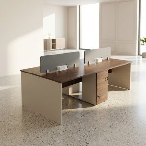 4-Person Office Workstation with privacy screens and lockable central pedestal