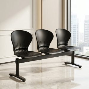 3-Seater Black Waiting Chair with plastic monocoque seats and painted metal base