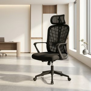 Modern Mesh Office Chair with high-back mesh backrest and padded fabric seat
