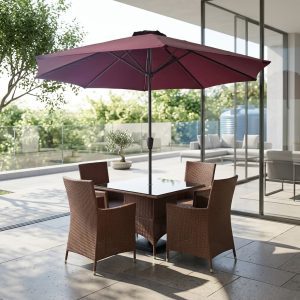 4-seater outdoor rattan dining set with glass-top table