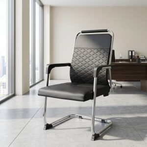 Black diamond stitch visitor chair with chrome cantilever frame