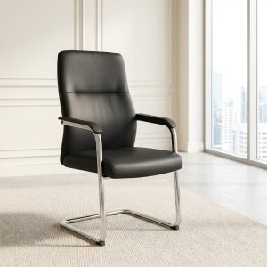 Classic Executive Guest Chair with high back, black upholstery and polished metal cantilever frame