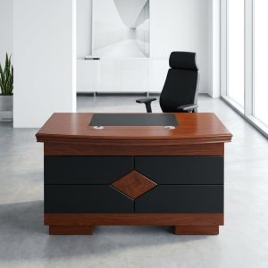 1.2M Classic Mahogany Desk with fixed drawer, black writing pad and cable grommets
