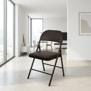 Padded Folding Office Chair with black metal frame