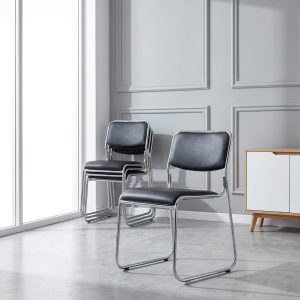 Stackable Chrome Guest Chair with black padded seat and backrest