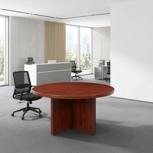 1.2M Round Office Table in mahogany finish with central panel base