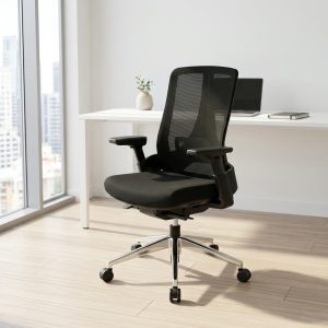 Adjustable Mesh Task Chair with fixed armrests and chrome base