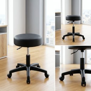 Swivel Adjustable Stool with padded seat and castor wheels