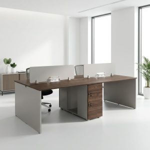 4-Way Staff Workstation with privacy dividers and integrated power modules