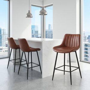 Brown Leatherette Counter Stool with black frame and footrest