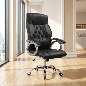 High back boardroom chair with chrome five-star base