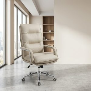 Oxy Cream Executive Chair with high back and polished metal base
