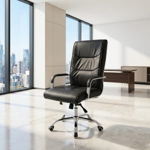 Midback Boardroom Chair with black padded upholstery and five-star base